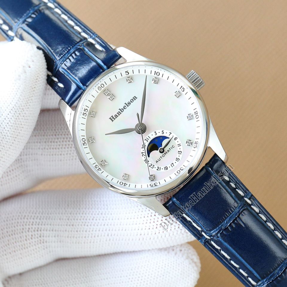 34MM Shell dial blue leather strap