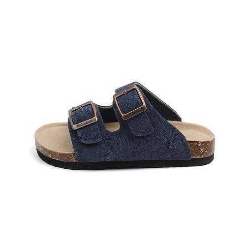 Dark Blue Navy dubbelknapps tofflor