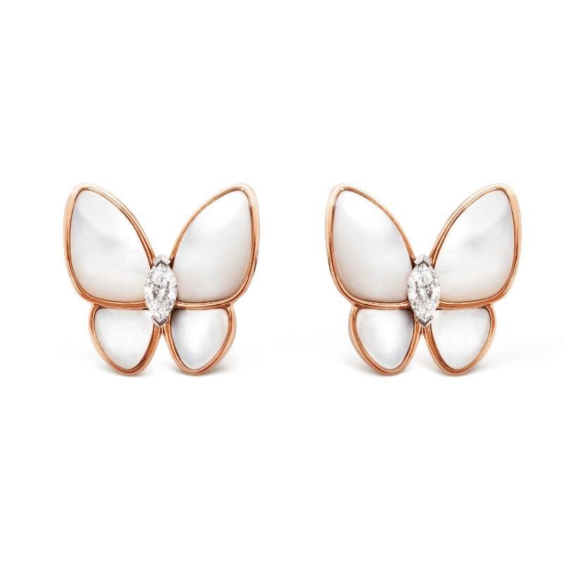 Butterfly ear clips Rose gold white