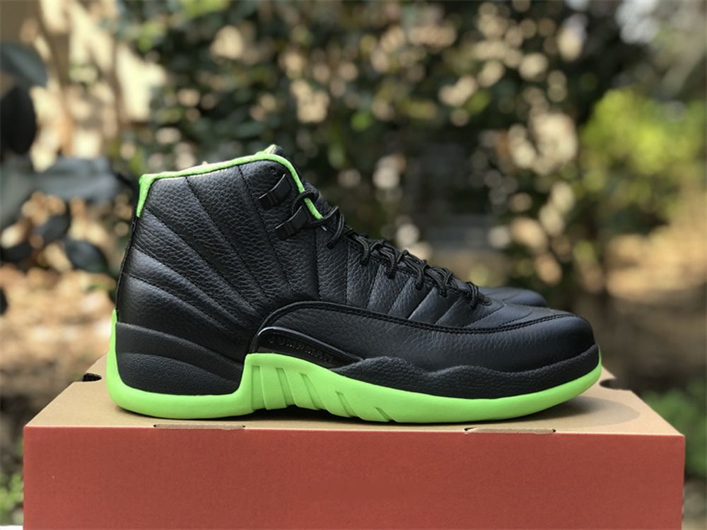 Jumpman 12 Black Neon Green Basketball Shoes Real True Carbon Outdoor  Sneakers Sports With Original Box