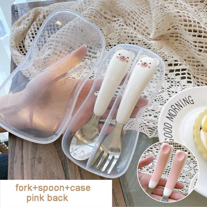 fork spoon set pink