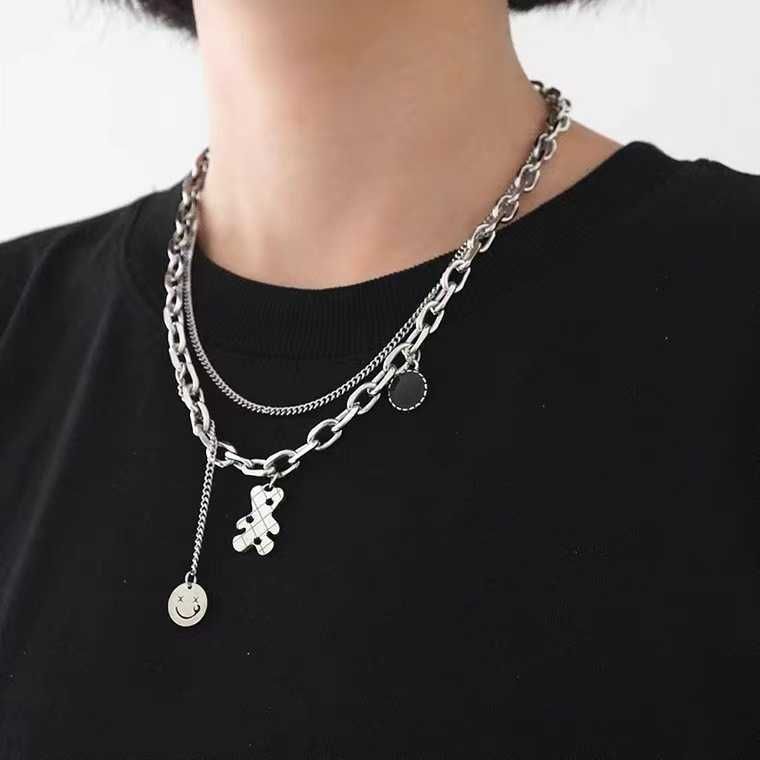 Double-layer Bear Smiling Face Necklac
