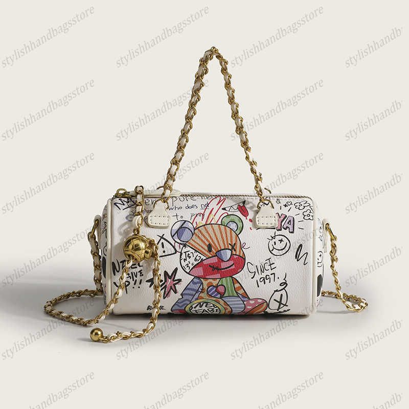 Women's Cartoon Graffiti Bear Printed Leather Shoulder Bag