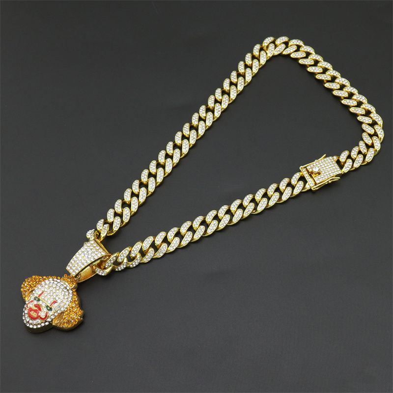Pendant Necklaces Iced Out Joker Clown Crystal Necklace Punk Rhinestone Charm Fashion Gifts For Man Collar Hip-Hop Rock_ipsvogv.com