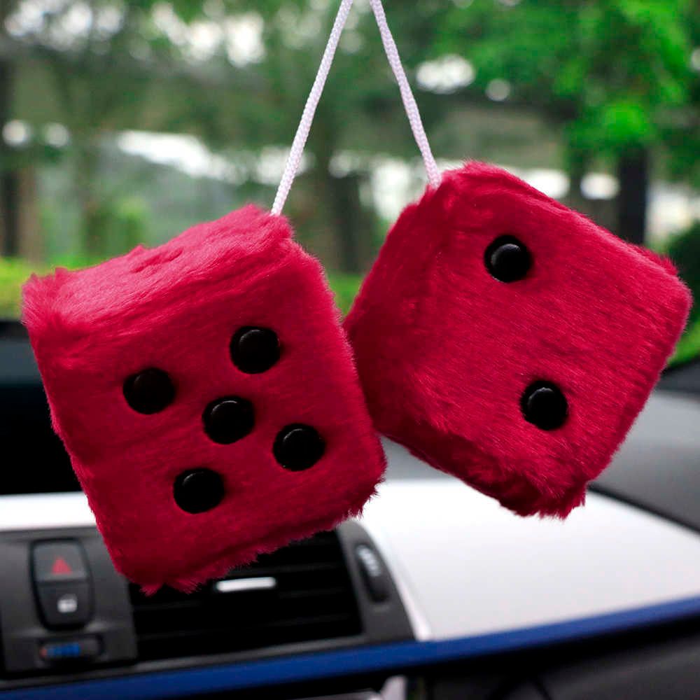 Colorful Plush Dice Craps JDM Rearview Mirror Car Pendant Charms Ornaments  Hanging Suspension Car Styling 