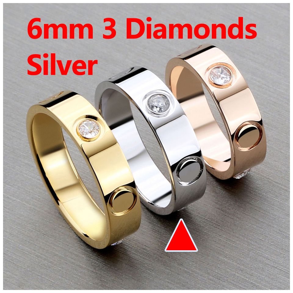 6 mm großer 3-Diamant-Silberring