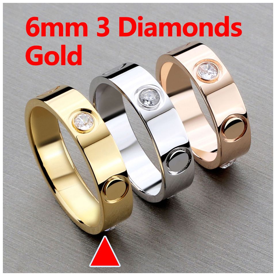 6 mm großer Goldring mit 3 Diamanten