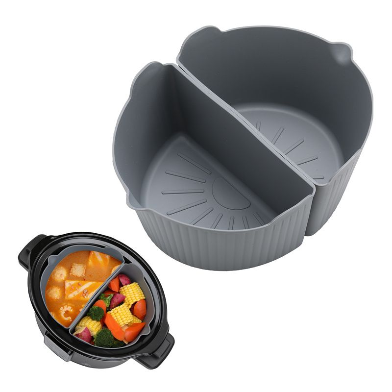 Air Fryer Silicone Liner Pot with Divider Basket Handle Tray Reusable Round  US