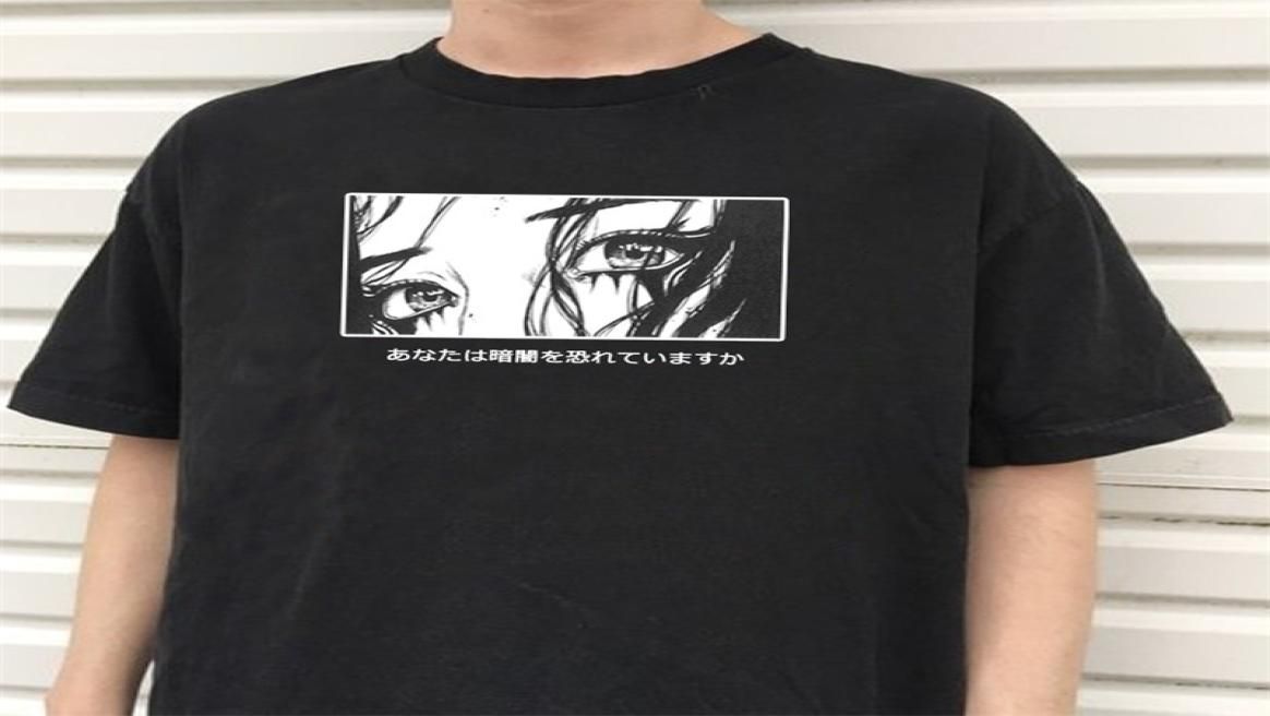 Camiseta feminina casual japonesa, camiseta harajuku dark anime