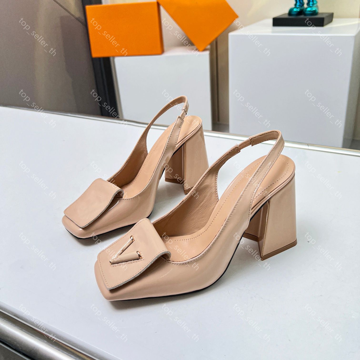 Shake Slingback Pump Designer Sandals Women Leather Sandal Genuine Leather  Chunky Heels High Heel Slides Summer Dress Shoes With Box From Topshoes_3,  $68.82