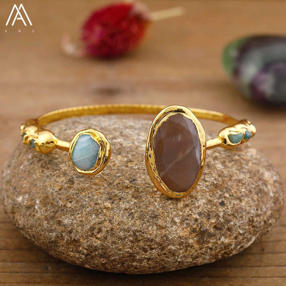 Sunstone Amazonite-Gold Bangle