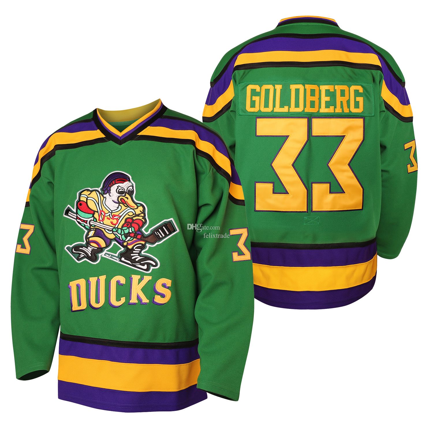 Greg Goldberg Mighty Ducks 33 Ice Hockey Jersey, 3XL / Green