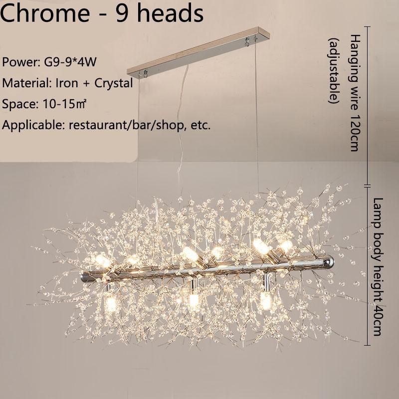 Chrome - 9 heads Length 70cm Warm light