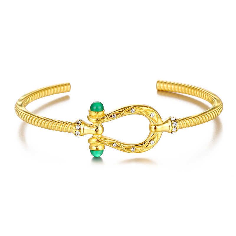 Bracelet Gold Color with Green Stone-B