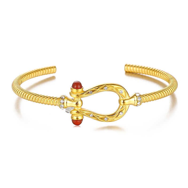 Bracelet Gold Color with Red Stone-Ban