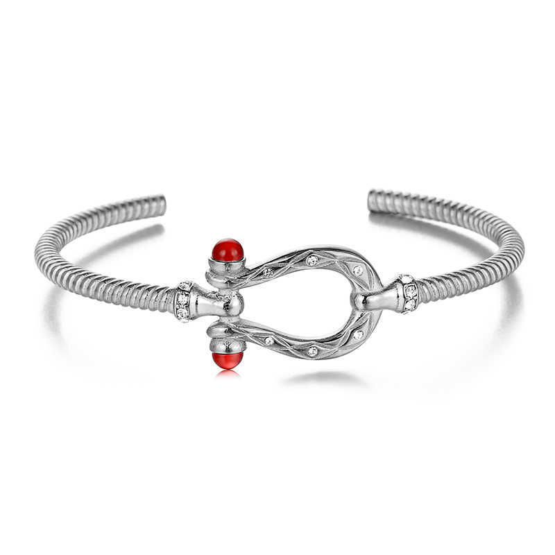 Bracelet Couleur Argent avec Pierre Rouge-B