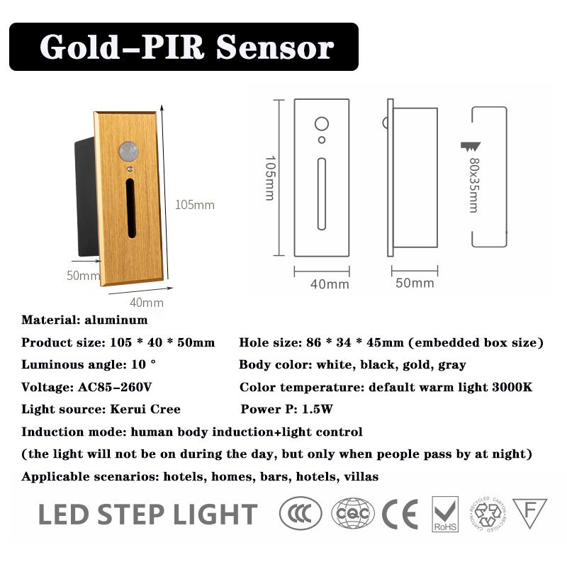 Sensor de ouro PIR China 1,5W branco quente