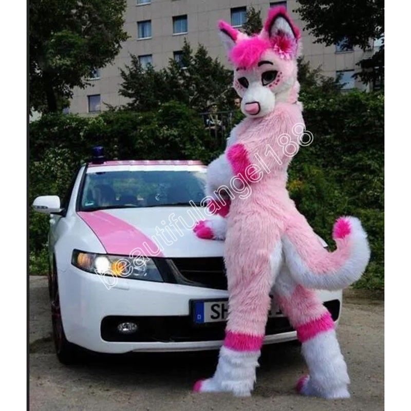 Pink Fursuit Husky Wolf Fox Mascot Costume Cartoon Character Outfit ...