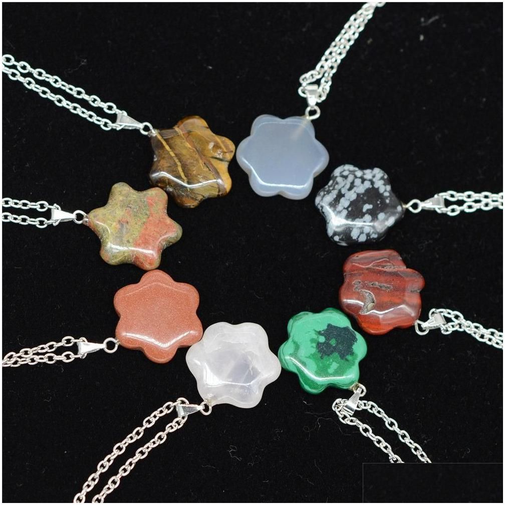 Flower Natural Stone Chain Necklaces