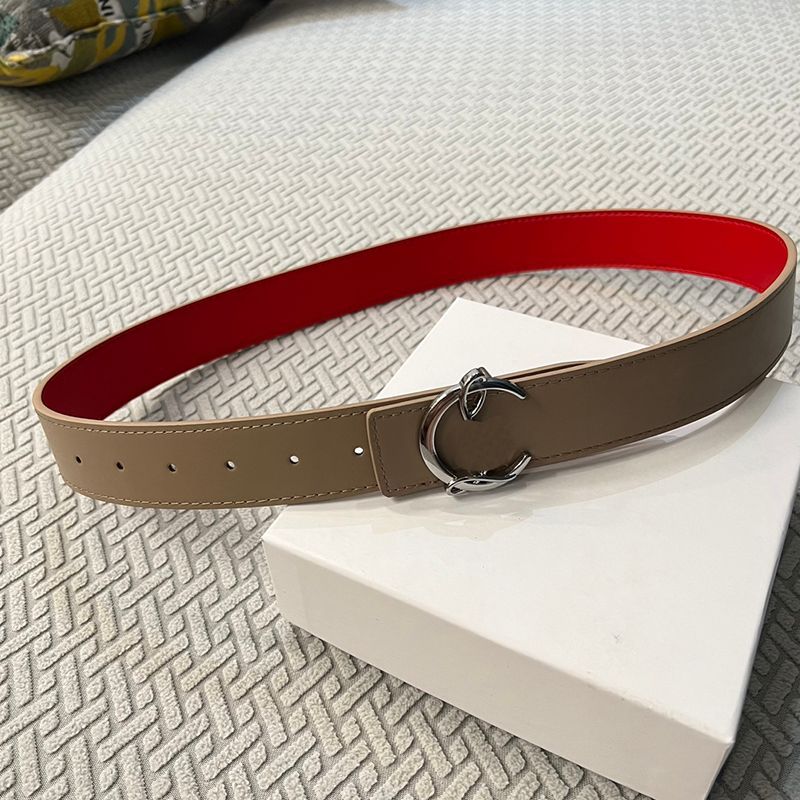 4# silver buckle Beige red double belt