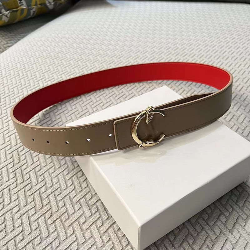 3# Gold buckle Beige red double belt