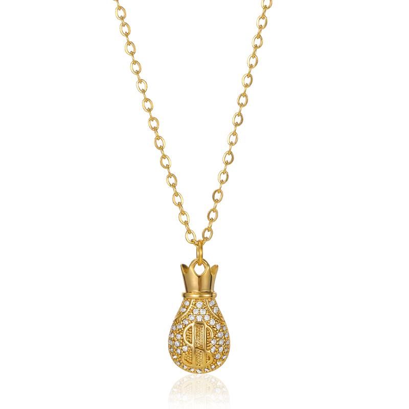 Anhänger Halsketten Reicher Mann Zarte Geldtasche Für Frauen Männer Kinder Gold Farbe Strass Brieftasche Halskette Freunde Geschenke_voghion.com