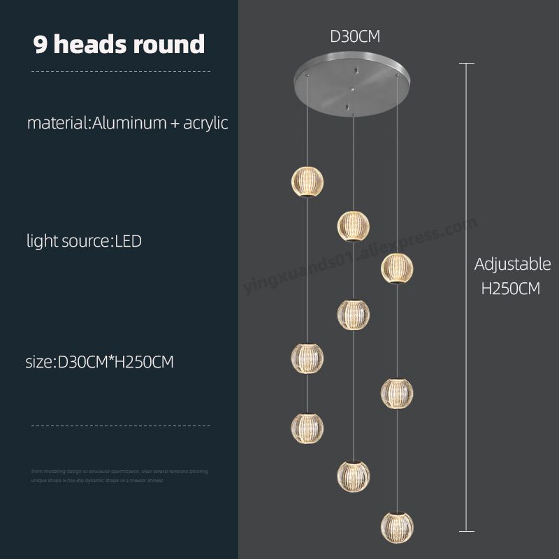 9 têtes de lumière blanche ronde