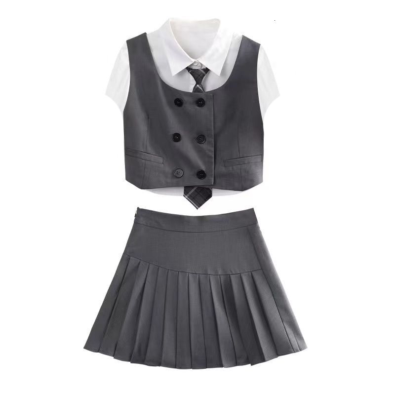 vest shirt tie skirt