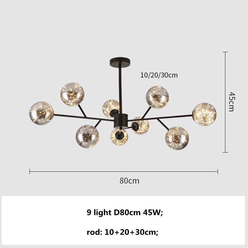 9 light D80cm gold and amber glass