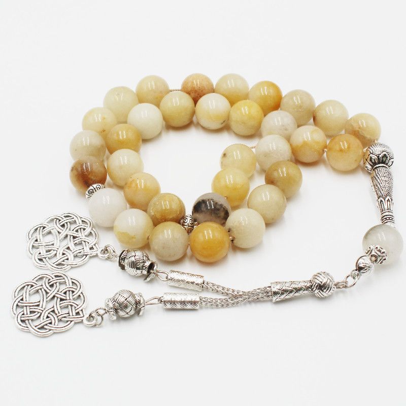 Chains 33 Pure Natural 12mm Old Yellow Jade Muslim Beads Bracelet Islamic Chanting Tasbeeh Tasbih_voghion.com