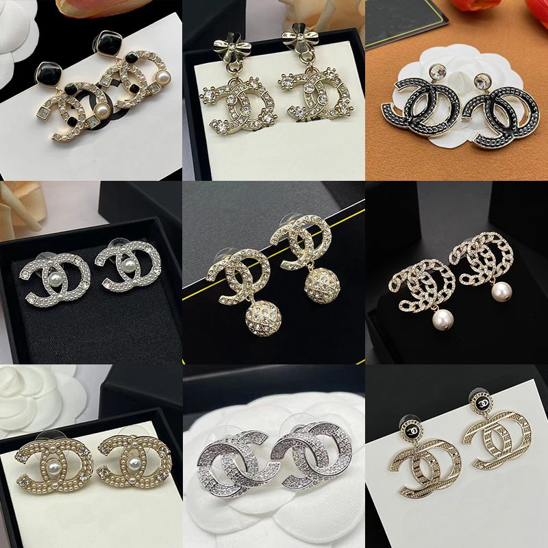 Luxury S925 Silver Crystal Earring Charms Pearl CC Earrings For