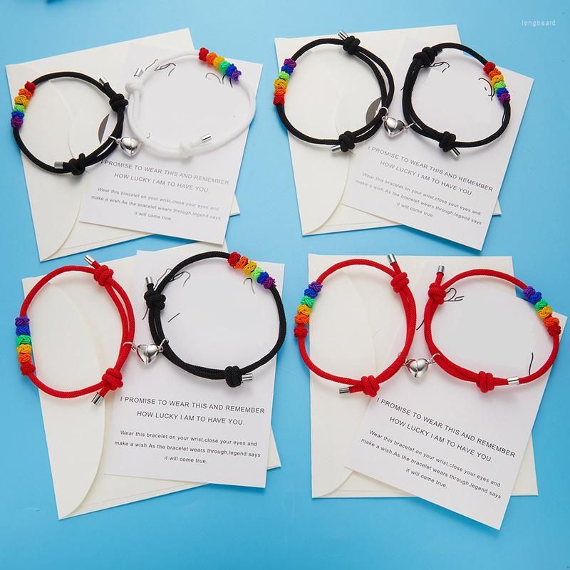 1Pair Two halves Heart Magnetic Bracelet Steel Pendant Couple Bracelets for  Lover Friendship Bracelets Braid Rope Magnet Jewelry