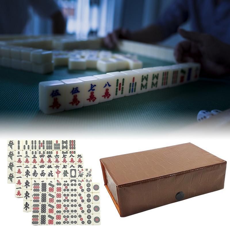 Mini juego de mesa Mahjong tradicional chino, juguetes familiares, números  exquisitos tallados y caracteres chinos, 144 unids/set