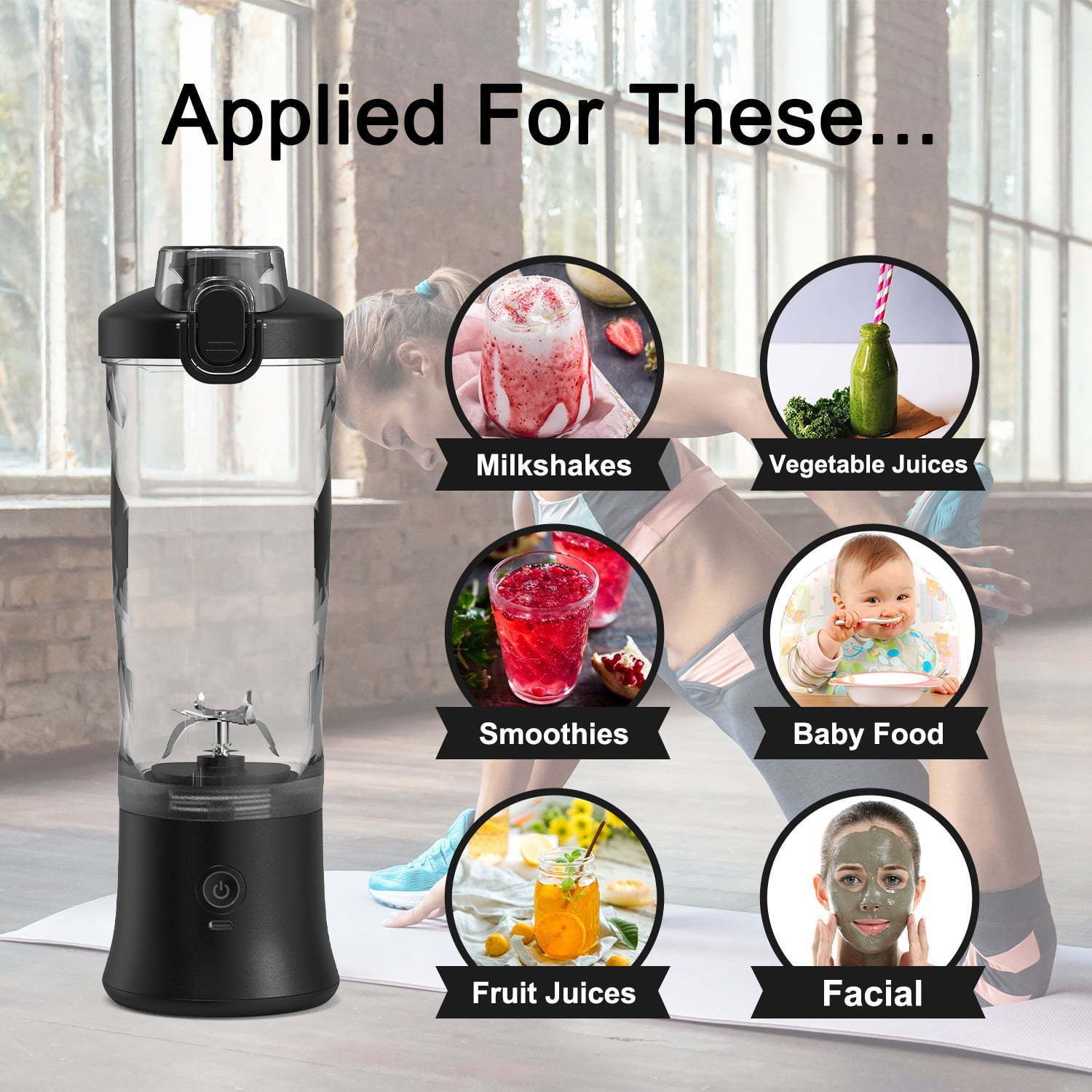 Portable Blender 600ml Electric Juicer Fruit Mixers 4000mah Usb