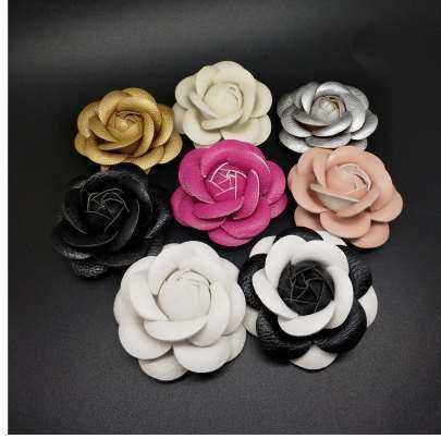 Charming Camellia PU Leather Flower Brooch For Coat In Classic