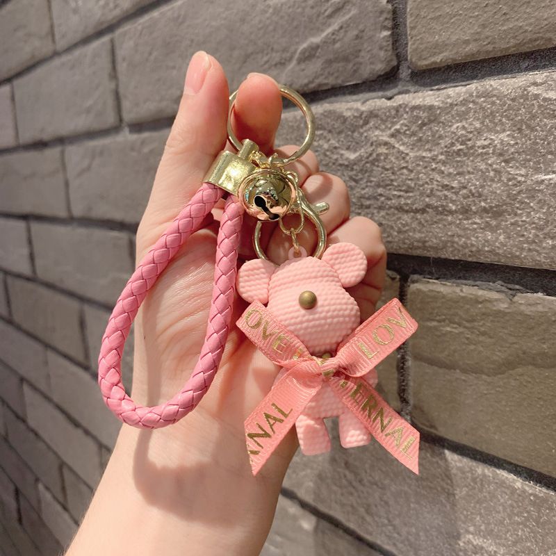 Cute Bear Key Chain Resin Bow Bell Rabbit Keychain Weaving Fashion