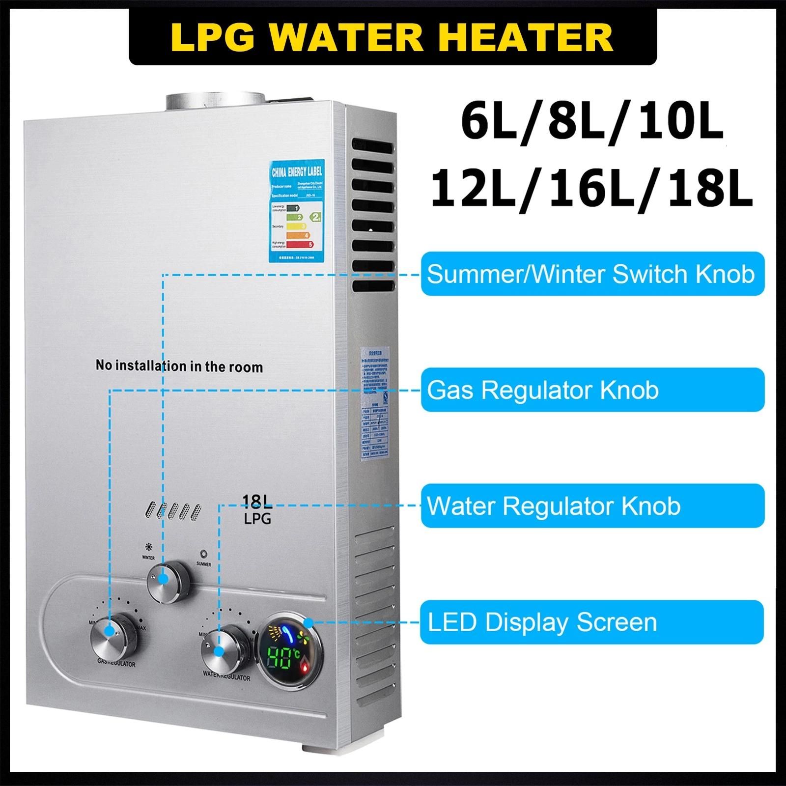 ヒーター6L/8L/10L/12L/16L/18L LPG給湯器プロパンガソリンタンクレスステンレスインスタントボイラー36KW液化石油ガス給給を￥34,583  DHgate