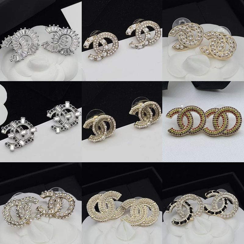 High Quality Sparkling Crystal CC Earring Brand Luxury S925 Silver