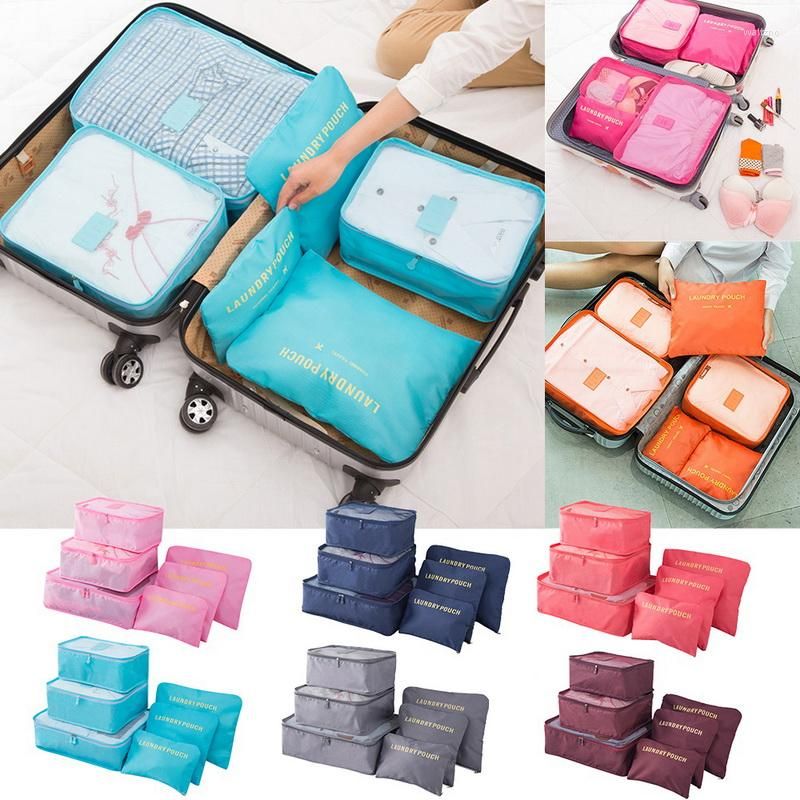6pcs/set Travel Storage Bag for Clothes Luggage Packing Cube Organizer Suitcase Blue Stars in Navy