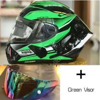 with green visor