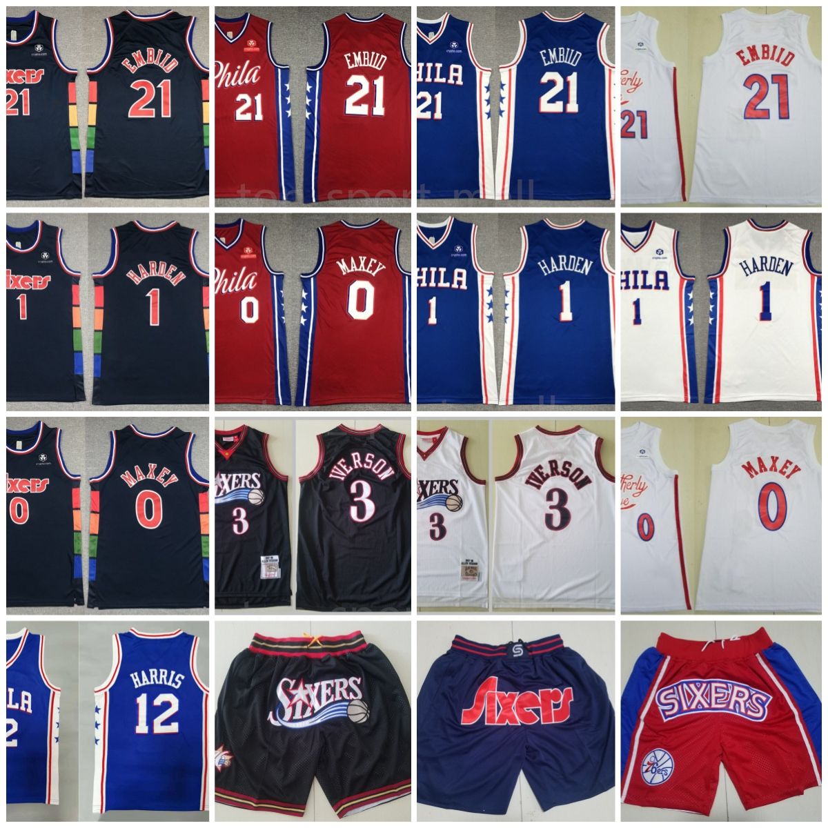 Men 21 Joel Embiid Jerseys Basketball 0 Tyrese Maxey 1 James Harden Allen  Iverson Tobias Harris DeAnthony Melton Tucker Just Don Shorts City Of Brotherly  Love Earned From Top_sport_mall, $11.98