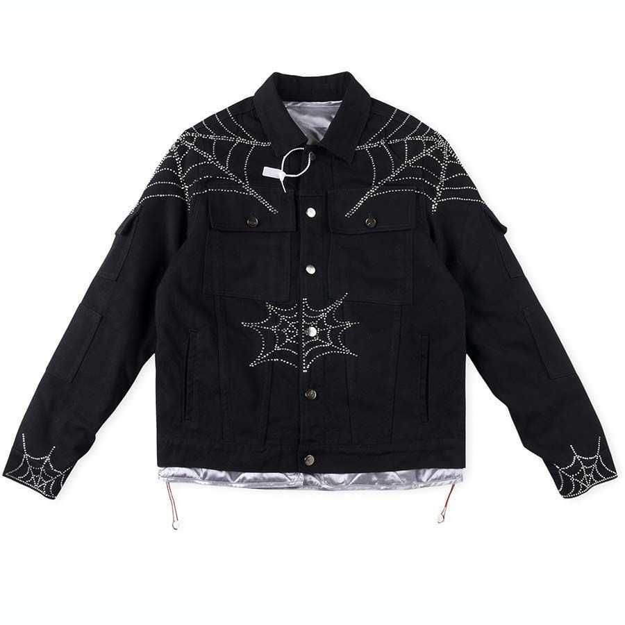 Winter Mens Denim Jacket With Diamond Inlaid Spider Baseball Jacket Sp5der  Designer Jackets Men Women Hip Hop Cardigan Coat From Designertee, $169.75