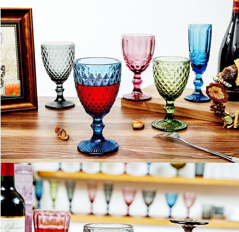 Creative Stained Glass Goblets Contrast Color Wine Glasses Ins