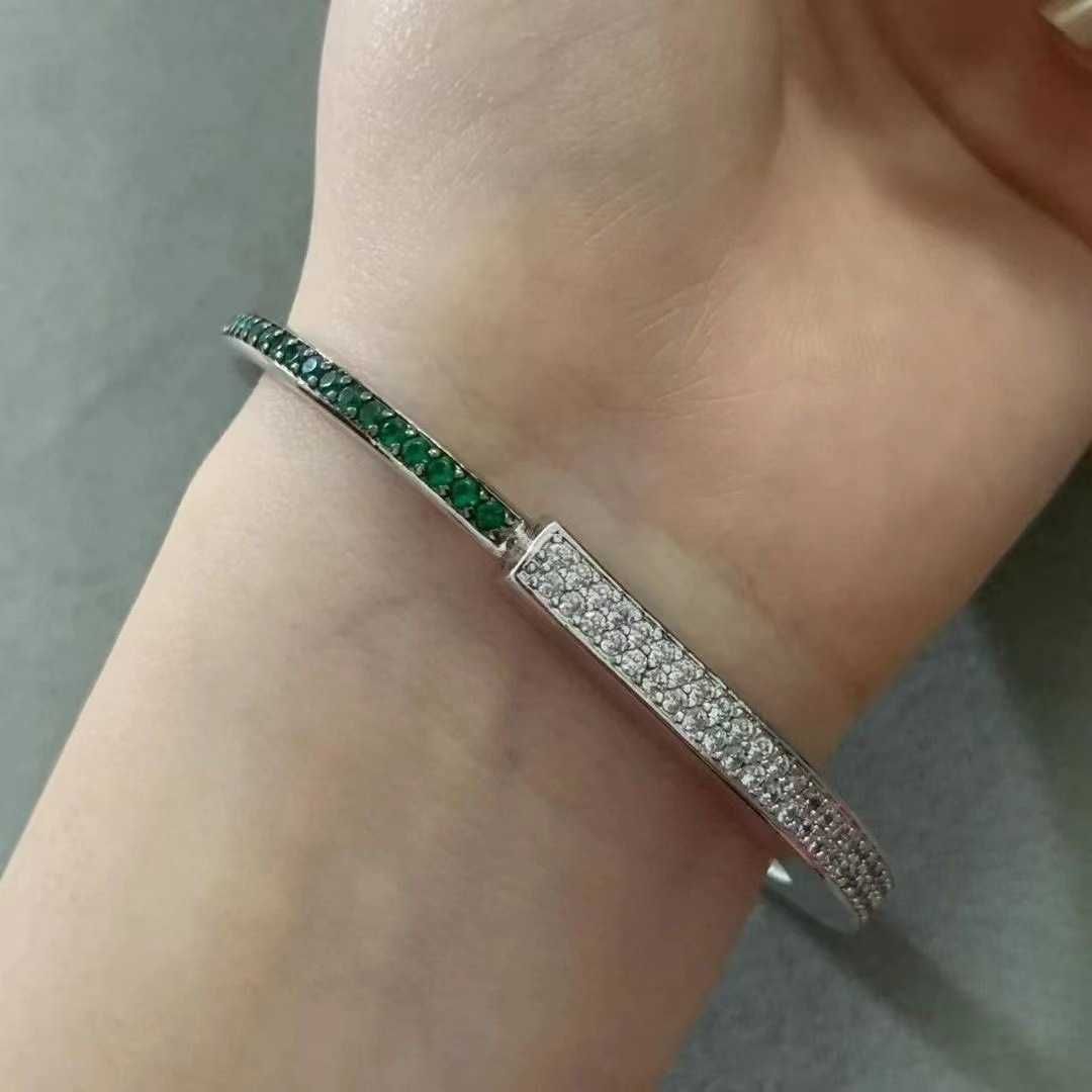 Bracelete de diamante de trava platina (verde