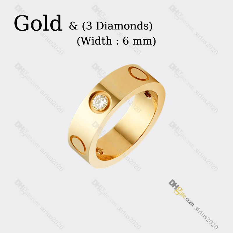 Gold (6mm)-LOVE Ring 3 Diamond