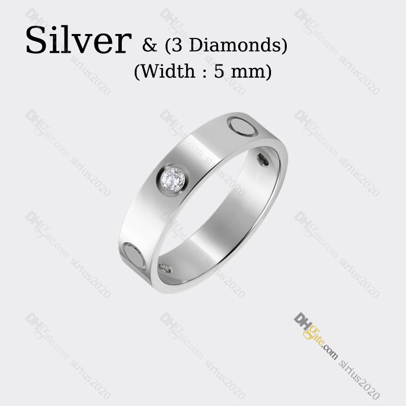 Silver (5mm)-LOVE Ring 3 Diamond