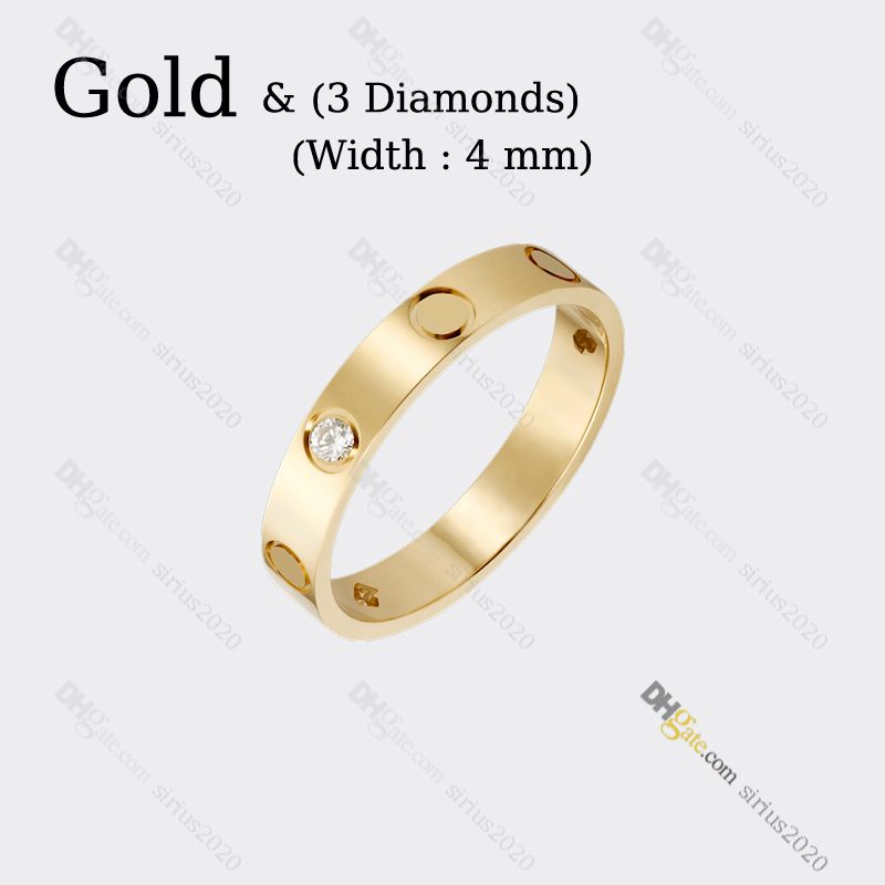 Gold (4mm)-LOVE Ring 3 Diamond