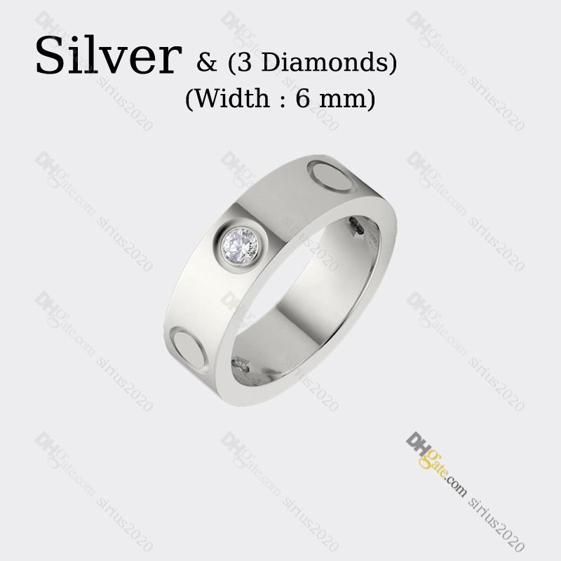 Silver (6mm)-LOVE Ring 3 Diamond
