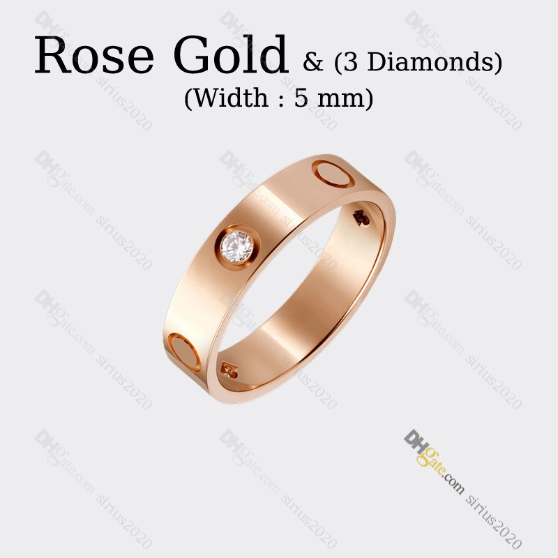 Rose Gold (5mm)-LOVE Ring 3 Diamond