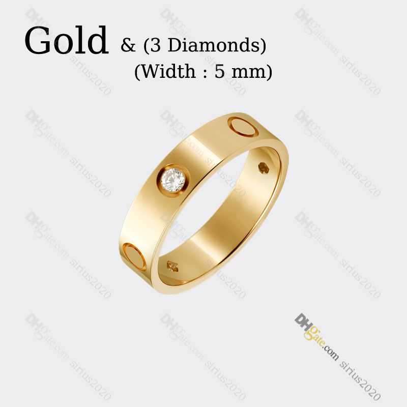 Gold (5mm)-LOVE Ring 3 Diamond